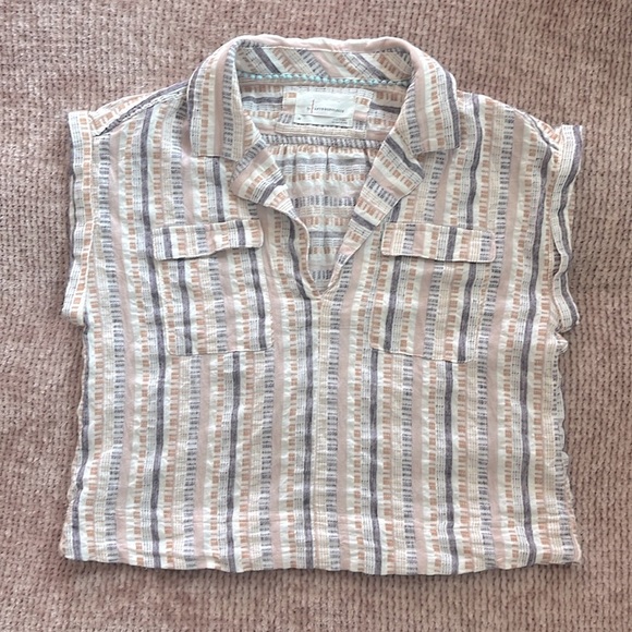 By Anthropologie Cropped Stripes Utility Pull-over Top Size XS - Picture 2 of 8